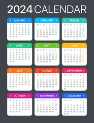 2024 Calendar - vector template graphic illustration - Monday to Sunday