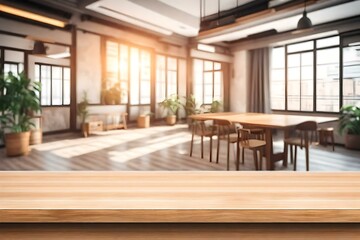 Fototapeta premium Empty Table top in Room background. Mock-up for montage product display or design layout Generative AI