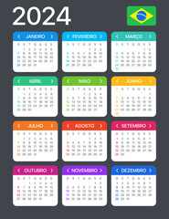 2024 Calendar - vector template graphic illustration - Brazilian version