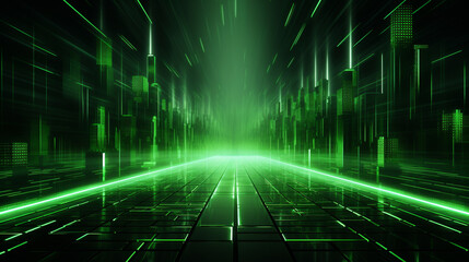 abstract technology background with green glowing lines and stripes. ai generated