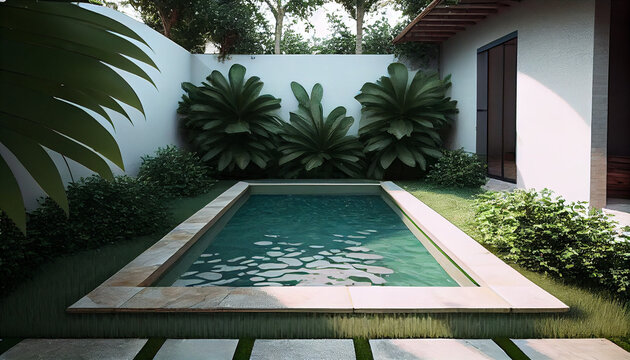 Small swimming pool in the side yard Ai generated image