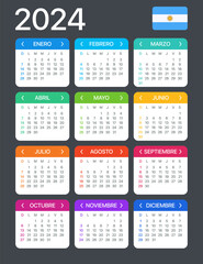 2024 Calendar - vector template graphic illustration - Argentinian version