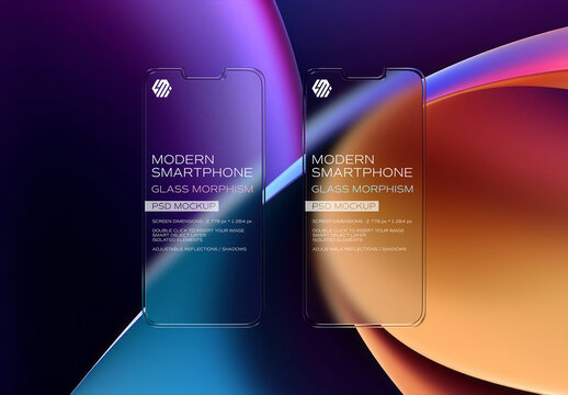 Transparent Glass Mobile Phone Mockup with Editable Background
