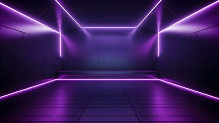 Empty geometrical Room in Deep Purple Colors with beautiful Lighting. Futuristic Background for Product Presentation.