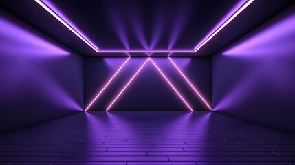 Empty geometrical Room in Deep Purple Colors with beautiful Lighting. Futuristic Background for Product Presentation.