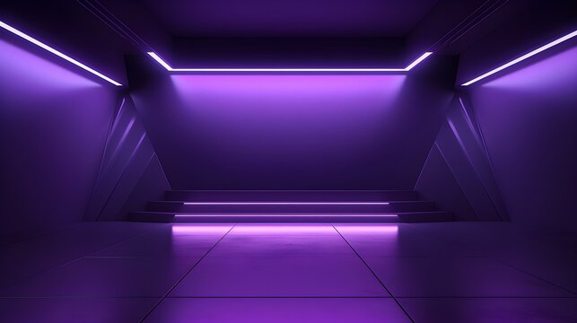 Empty geometrical Room in Deep Purple Colors with beautiful Lighting. Futuristic Background for Product Presentation.