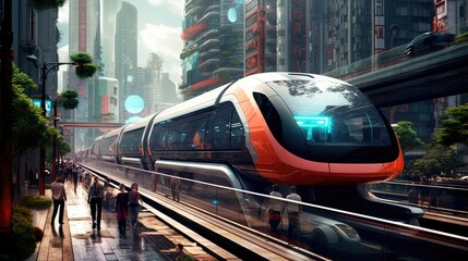 Naklejka premium futuristic transportation system for a city. Generative AI.