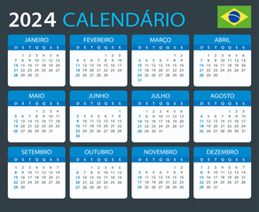2024 Calendar - vector template graphic illustration - Brazilian version