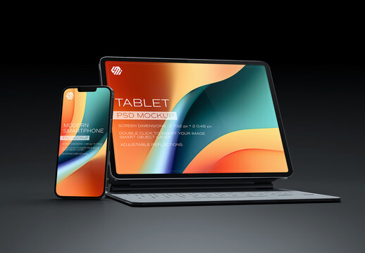 Mobile Phone And Laptop Tablet Mockup On Black