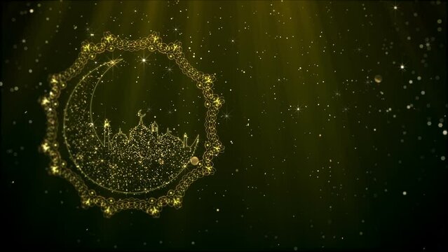 Ramadan kareem background with gold particle glittering and holy lights
