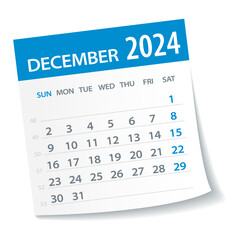 December 2024 Calendar Leaf. Week Starts on Monday. Vector Illustration