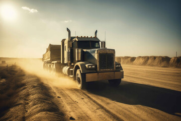 Vintage Big Rig in the Dust. Generative AI
