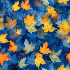 Seamless pattern of multi-colored autumn leaves. AI generated.
