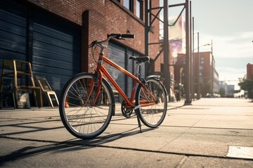 Fototapeta na wymiar Bike parked against a city bike rack Generative AI 
