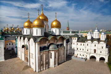 Fototapeta na wymiar Top view of the Cathedral Square of the Moscow Kremlin. Moscow, Russia