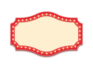 Antique shape marquee vintage 3d lightbox with glowing bulb. Red color retro frame design vector illustration.