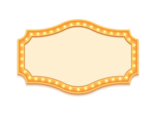 Antique shape marquee vintage 3d lightbox with glowing bulb. Yellow color retro frame design vector illustration. © Inkeye Studio