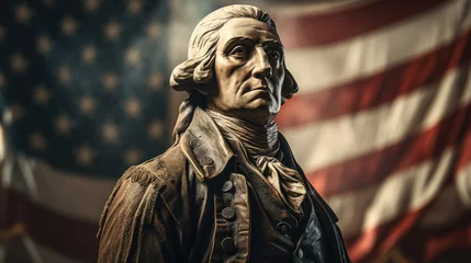 Foto op Canvas Statue of George Washington with American flag in the background created with generative AI technology © Neuroshock