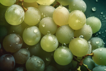 Fresh grapes seamless background, adorned with glistening droplets of water. Top down view. AI Generated