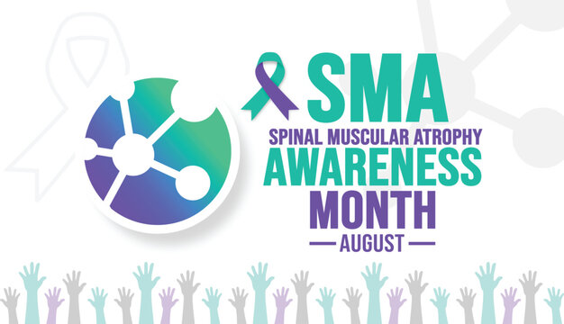 August is Spinal Muscular Atrophy sma Awareness Month background template. Holiday concept. background, banner, card, and poster design template with ribbon, text inscription and standard color.