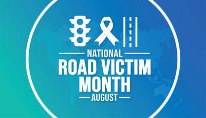 August is National Road Victim Month background template. Holiday concept. background, banner, card, and poster design template with ribbon, text inscription and standard color. vector illustration.