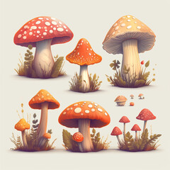 Mushrooms icons set ai generated