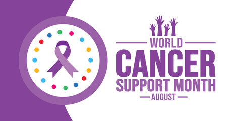 August is World Cancer Support Month background template. Holiday concept. background, banner, card, and poster design template with ribbon, text inscription and standard color. vector illustration.