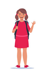 Portrait of happy school girl with backpack. Girl kid. Back to school. Vector illustration.