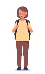 Portrait of happy school girl with backpack. Girl kid. Back to school. Vector illustration.