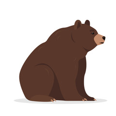 Wild brown sitting Bear animal. Grizzly bear icon. Vector illustration isolated on white background.