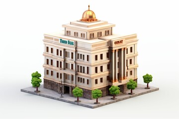 India bank building , isolated on white background,Generative AI	