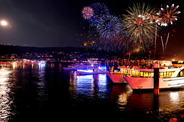 Rhine in Flames in Germany is an event where passing ships are decorated with lights and fireworks illuminate the river at night.