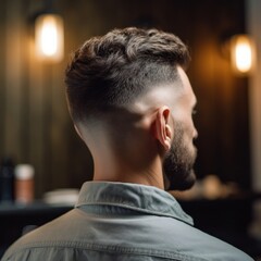Close up of a man with a beautiful fade haircut in the barbershop - obrazy, fototapety, plakaty
