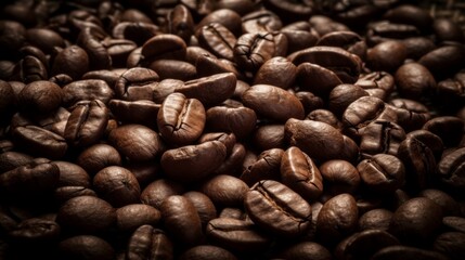 High quality close up of coffee beans with a seamless black background