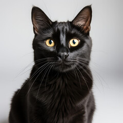 A straight face of a black cat used as a decoration on Black Cat Appreciation Day,ai generative.