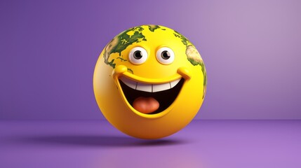 Fototapeta premium Running Globe, Whimsical Image of a Yellow Earth in Action, Isolated on Purple, Emphasizing Imagination and Environmental Awareness, generative ai.