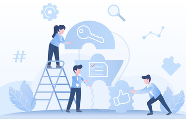 KPI (Key Performance Indicators) concept. Business people assembling a bulb light jigsaw puzzle. Business success, performance measurement, evaluation, data analysis, and strategic planning.