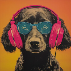 Vintage Vibes: Album Art and Poster with Hipster Vintage Portrait of an Anthropomorphic Dog, Generative AI