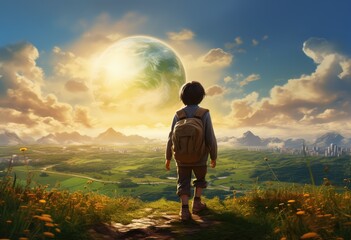 Fototapeta premium Child standing in front of an earth globe