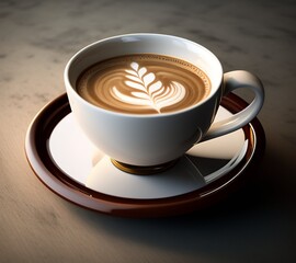 Fototapeta premium a cup of coffee sitting on top of a saucer, cappuccino, celebration of coffee products, ko-fi, cup of coffee, highly detailed vfx espresso, latte art, steaming coffee, coffee cup, smooth 3d cg render,