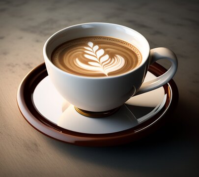 a cup of coffee sitting on top of a saucer, cappuccino, celebration of coffee products, ko-fi, cup of coffee, highly detailed vfx espresso, latte art, steaming coffee, coffee cup, smooth 3d cg render,