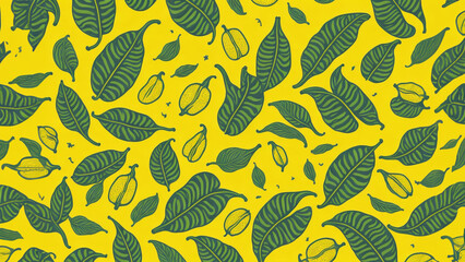 Naklejka na ściany i meble Banana fruit pattern on a yellow color background flat lay