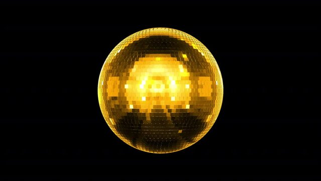 Golden disco ball with alpha background spinning