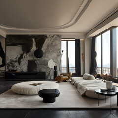 Interior of minimal clean aesthetic fancy penthouse apartment mock-up