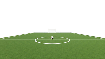 football field with grass and ball in the center, isolated on white, 3d illustration PNG transparent background
