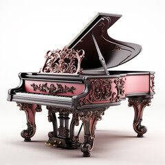 Stunning vintage  antique Victorian black and pink grand piano with fine shabby chic details mock-up