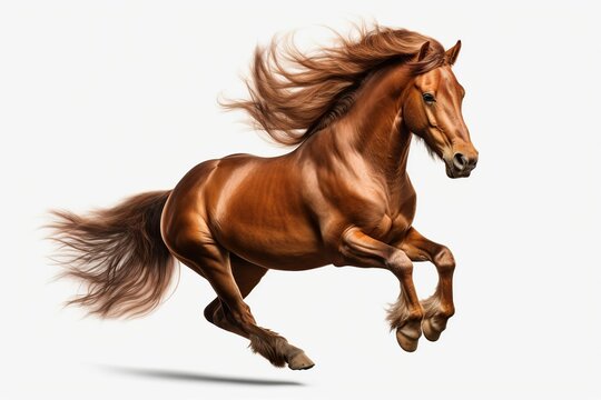 Photo realistic brown horse running on a transparent background ,Generative AI	