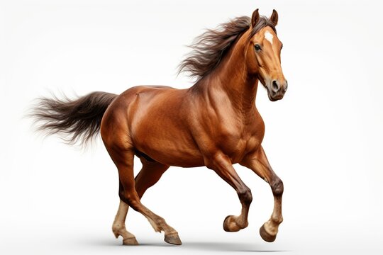 Photo realistic brown horse running on a transparent background ,Generative AI	