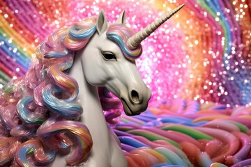 Super girly tough young unicorn animated with long lashes and an attitude on bright background  ,Generative AI	