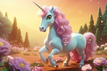Obraz na płótnie Canvas Super girly tough young unicorn animated with long lashes and an attitude on bright background ,Generative AI 
